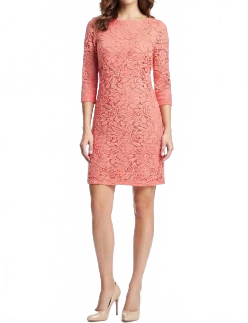 NEW SANDRA DARREN floral lace 3/4-sleeve sheath dress in coral